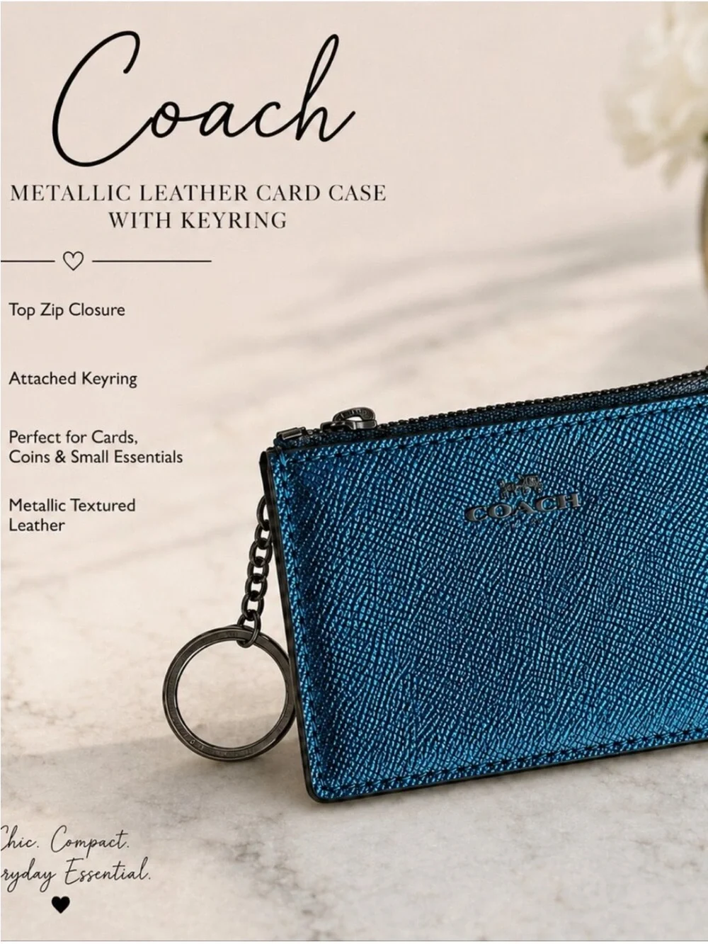 Coach Metallic Dark Turquoise Mini ID Skinny Case - 2017 - MSRP $78